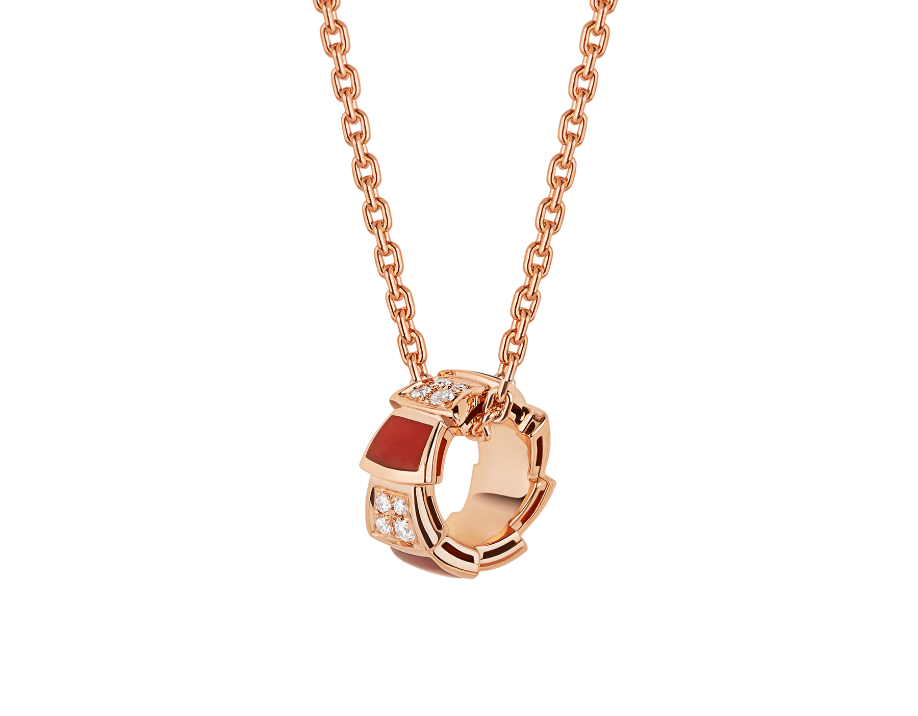 Wholesale Custom design OEM/ODM Jewelry necklace with 18 kt rose gold chain and 18 kt rose gold pendant set with carnelian elements and demi-pavé diamonds