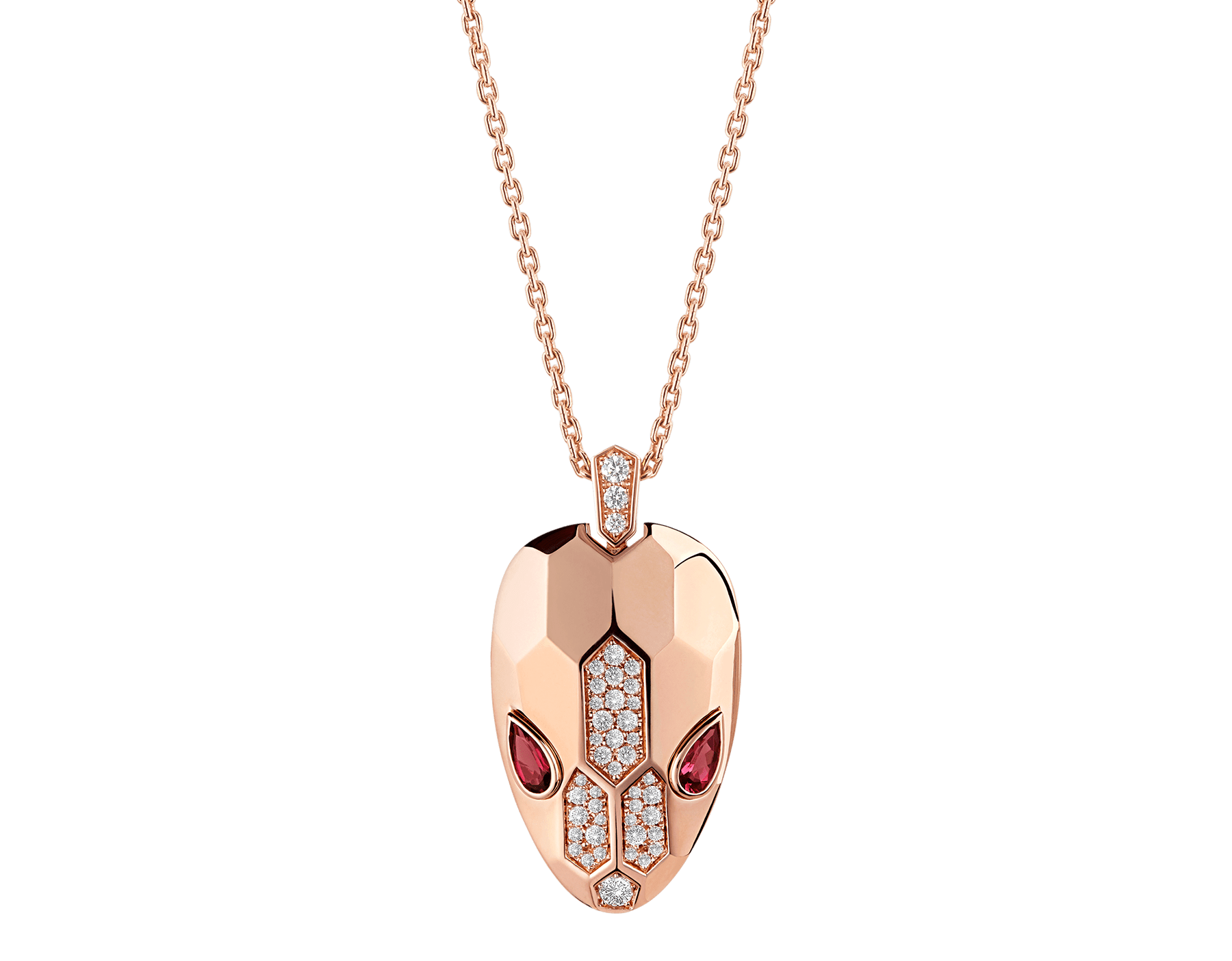 Wholesale Custom design jewelry necklace with 18 kt rose gold chain and pendant, set with rubellite eyes and demi pavé diamonds OEM supplier OEM/ODM Jewelry