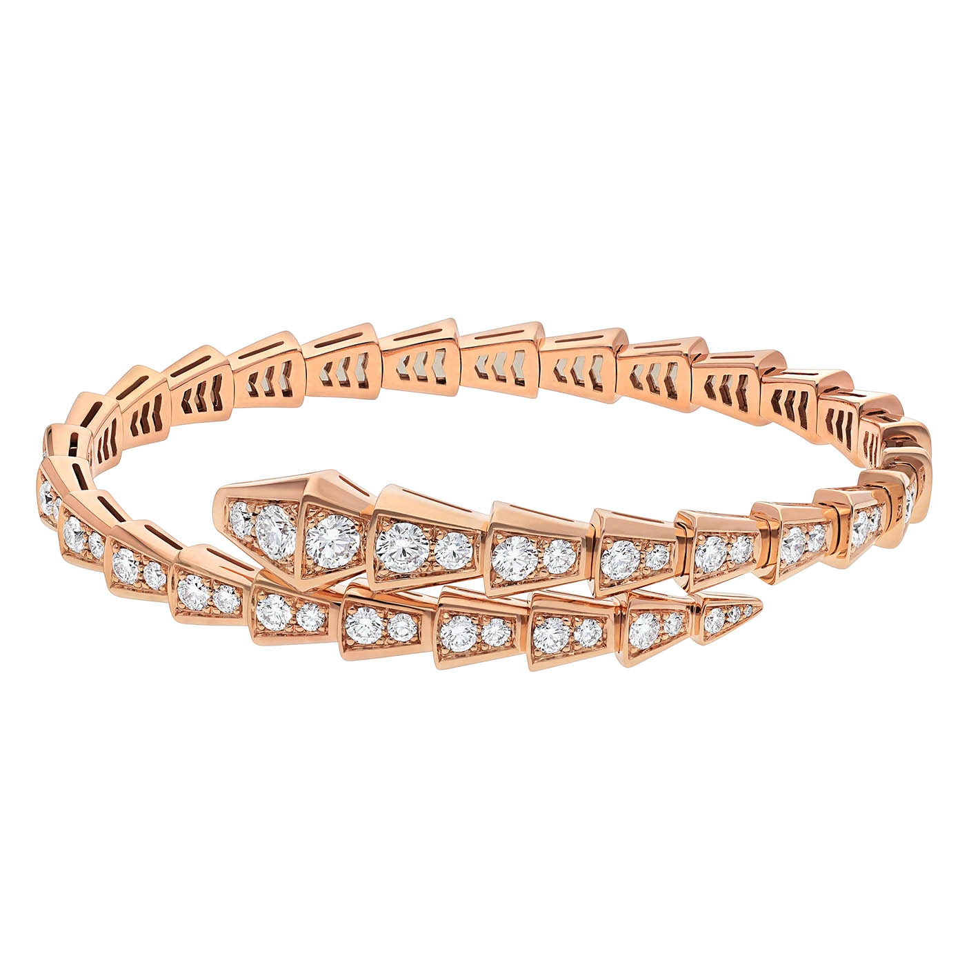 Engros Custom design OEM/ODM smykker en-spolet tyndt armbånd i 18K rosa guld og fuld pavé diamanter OEM smykkeservice