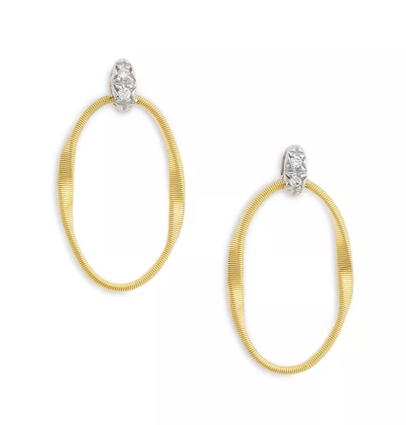 Joyería de encargo de los pendientes, hecha en mayorista de los pendientes del descenso de Onde CZ del oro amarillo 18K