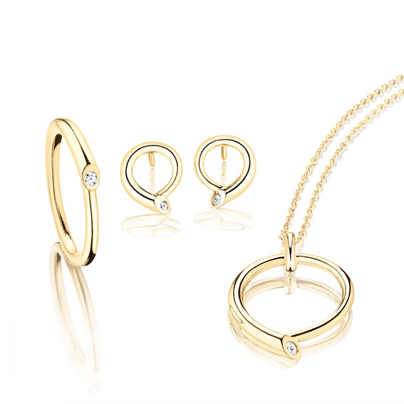 Collana ad anello con orecchini personalizzati per gioielli personalizzati in argento sterling e oro