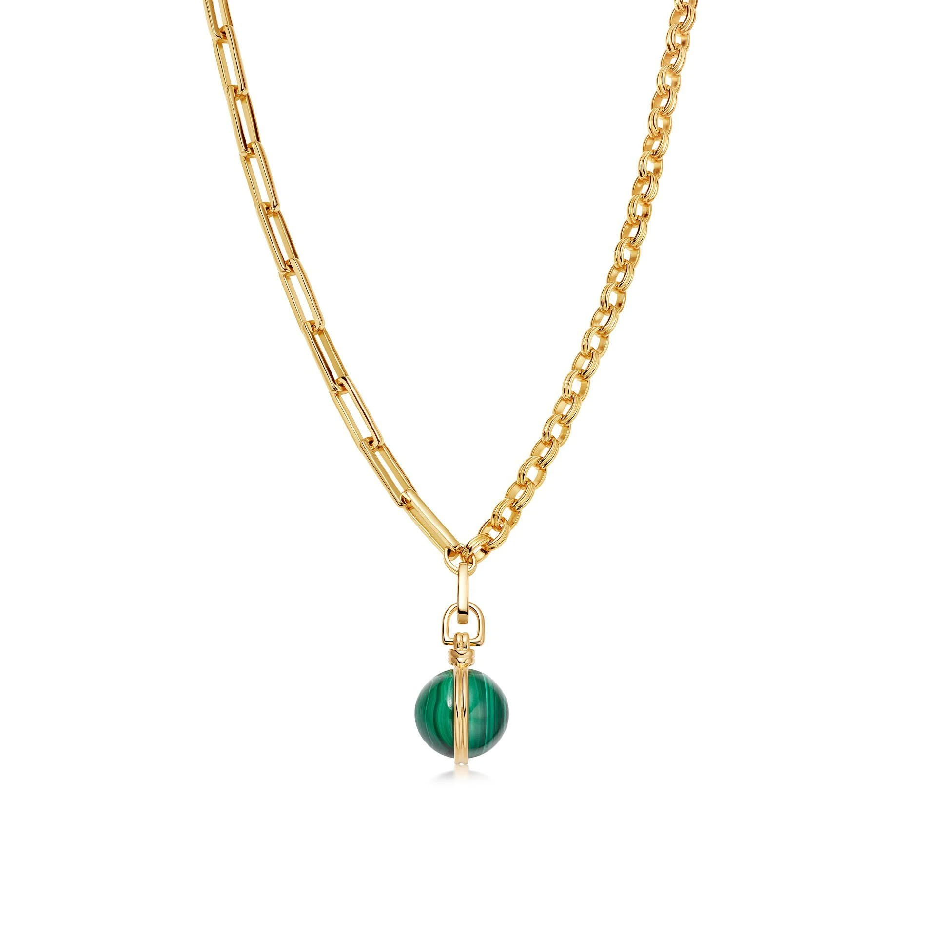Grosir liontin perhiasan ukiran kustom OEM/ODM Rantai Perhiasan & Gesper Emas 18 karat Disepuh Pada Kuningan dengan Malachite