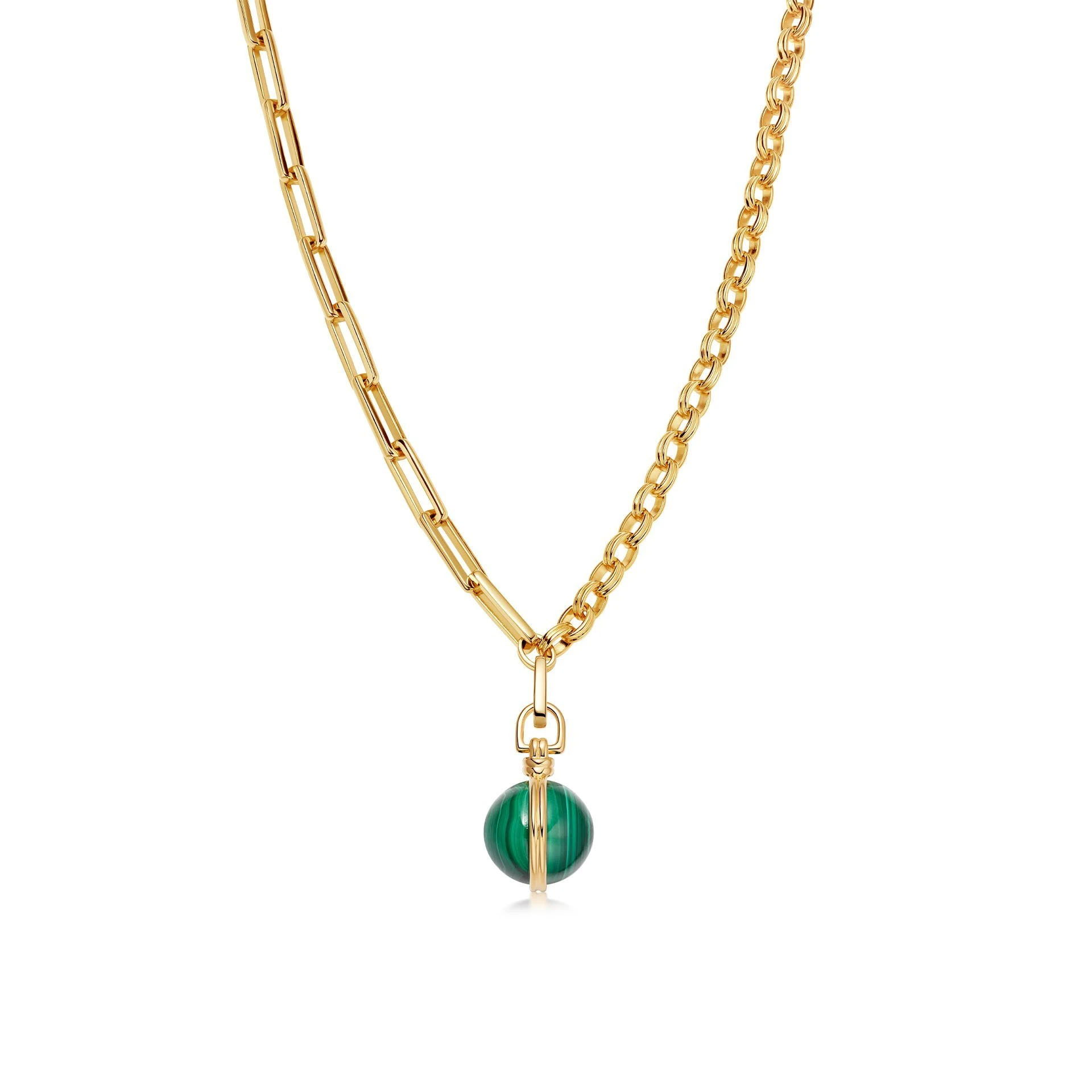 Pendentif de bijoux gravé personnalisé, chaîne et fermoir de bijoux OEM/ODM, plaqué or 18 carats sur laiton avec malachite, vente en gros