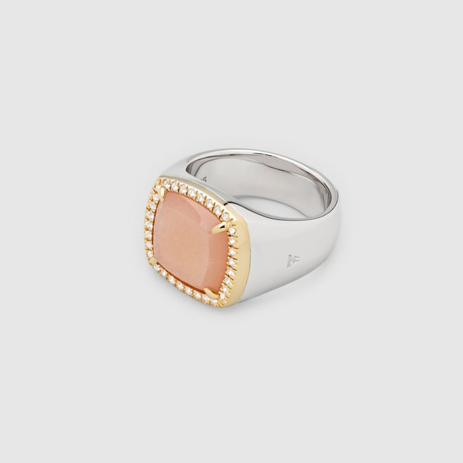 Custom fashion jewelry manufacturer OEMD ODM 925 sterling silver ring with peach moon stone