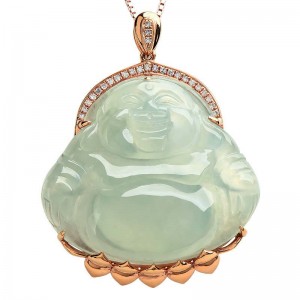 Joias de buda de jade personalizadas com corrente de prata vermeil em ouro rosa