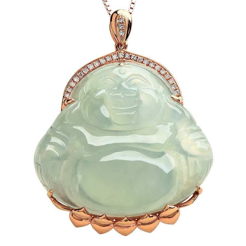 Zakázkové šperky z nefritového buddhy se stříbrným řetízkem z růžového zlata