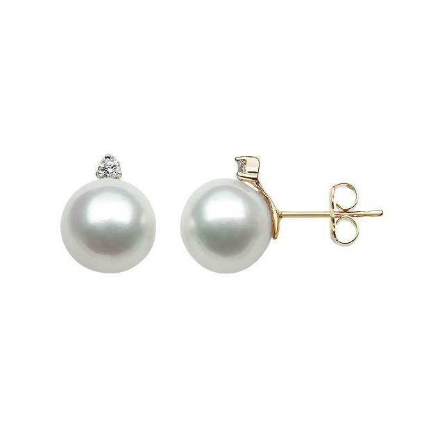 Custom jewellery manufacturers Wholesale CZ & White South Sea Pearl Stud Earrings in 14K Yellow Gold Vermeil
