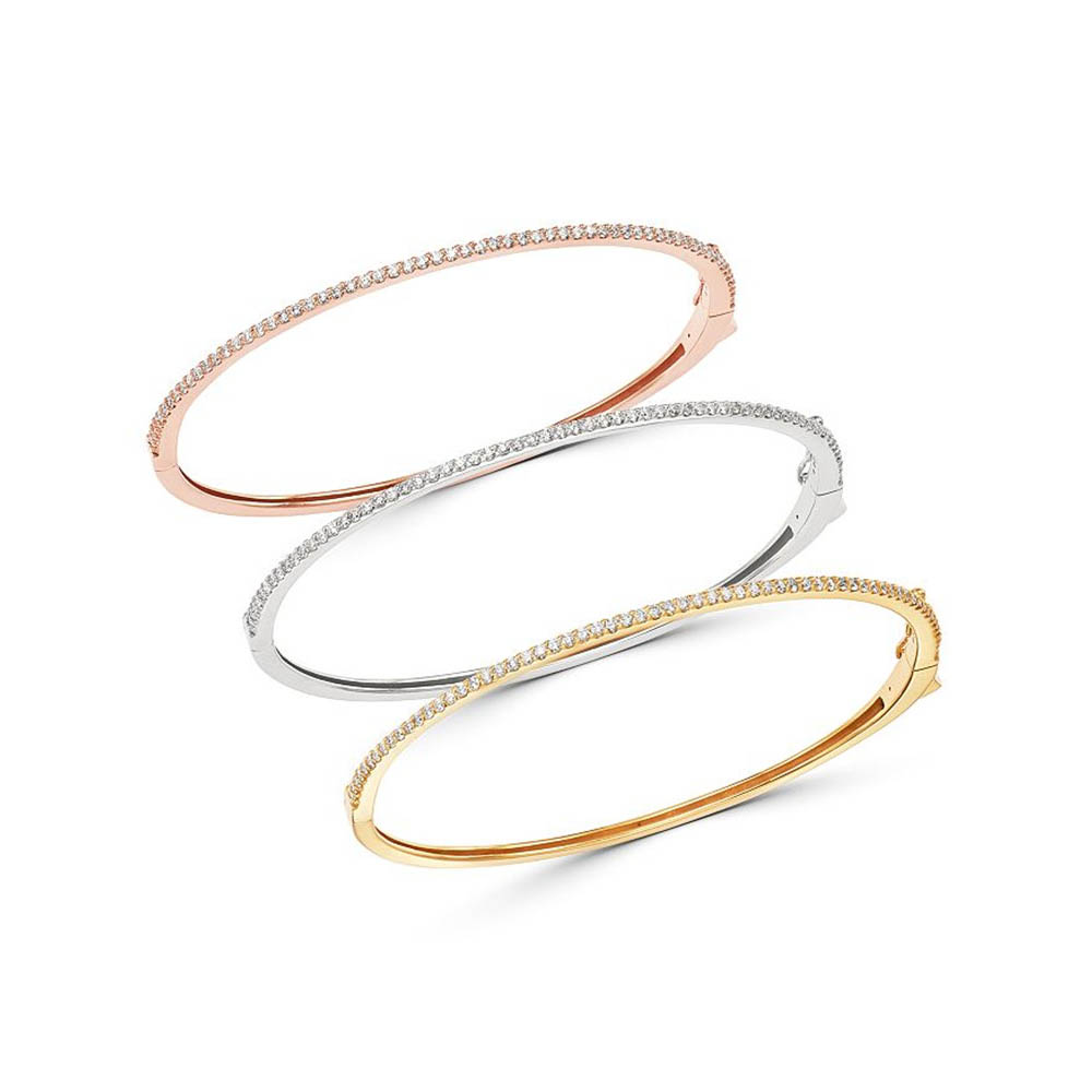 Joyería personalizada, brazalete apilable con circonitas micropavé en oro blanco de 14 quilates, oro rosa de 14 quilates o oro vermeil amarillo de 14 quilates, mayorista