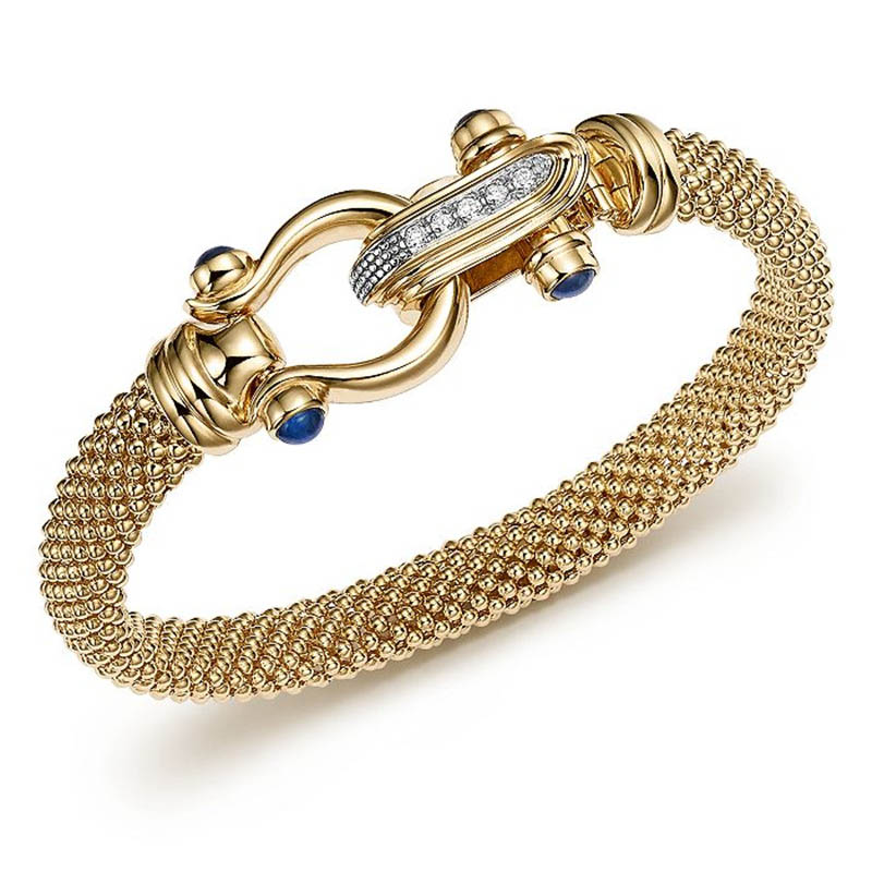 Custom jewelry, OEM ODM 14K Yellow Gold Vermeil Beaded Mesh Bracelet with CZ Clasp wholesaler