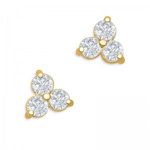 Custom jewelry, OEM ODM manufacturer CZ Trio Stud Earrings in 14K Yellow Gold Vermeil wholesale