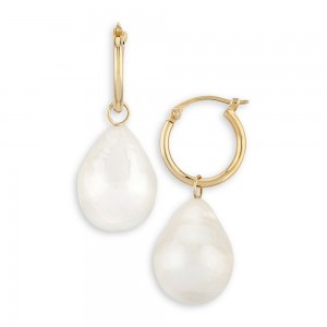 Custom jewelry for Baroque Pearl Drop Hoop Earrings in 14K Gold  Vermeil