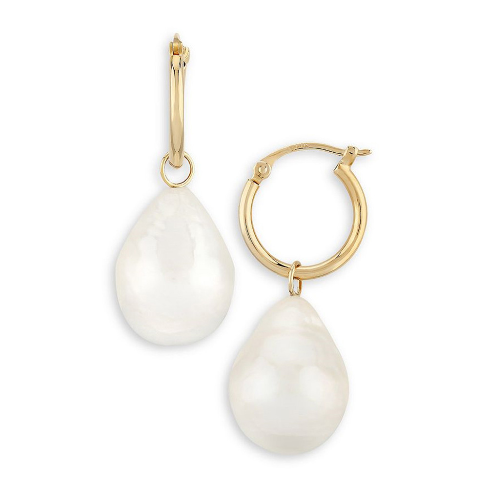 Custom jewelry for Baroque Pearl Drop Hoop Earrings in 14K Gold  Vermeil