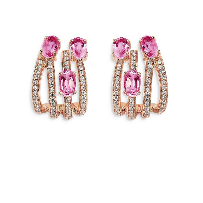 Pasgemaakte juweliersware, gemaak18K Rose Gold Vermeil Spectrum Pink CZ Oorbelle groothandel
