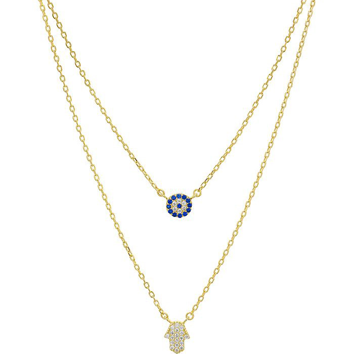 Custom jewelry manufacturer Double Strand Hamsa Pendant Necklace in 14K Gold-Plated Sterling Silver or Sterling Silver