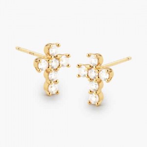 Fabricante de joias personalizadas ODM OEM Cross Stud Brincos vermeil ouro 18k