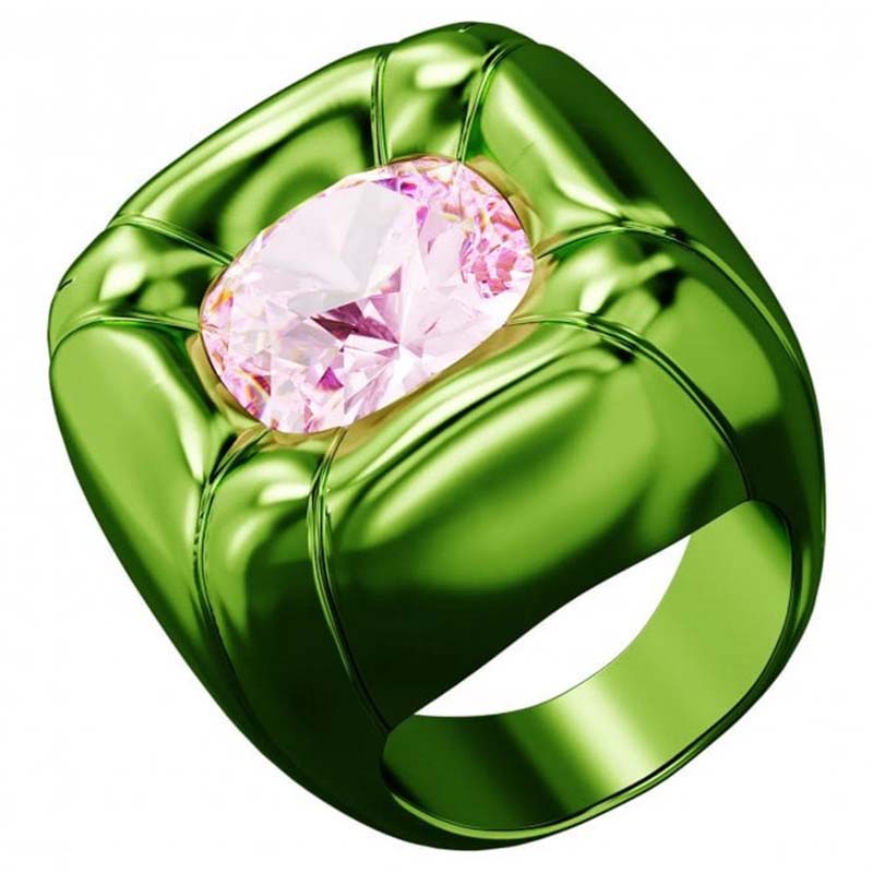 Produsen perhiasan khusus Cincin Koktail Kristal Hijau & Merah Muda OEM ODM