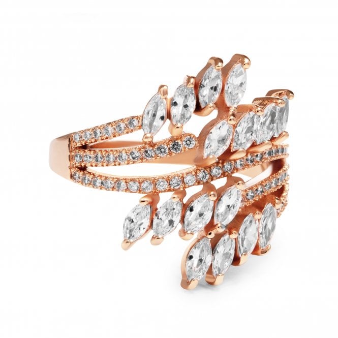 Custom jewelry rose gold plated twisted navette cubic zirconia ring