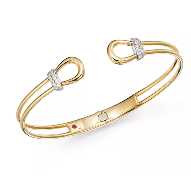 Fornitore di gioielli personalizzati, braccialetto rigido Cheval CZ in oro giallo 18 carati Vermeil grossista