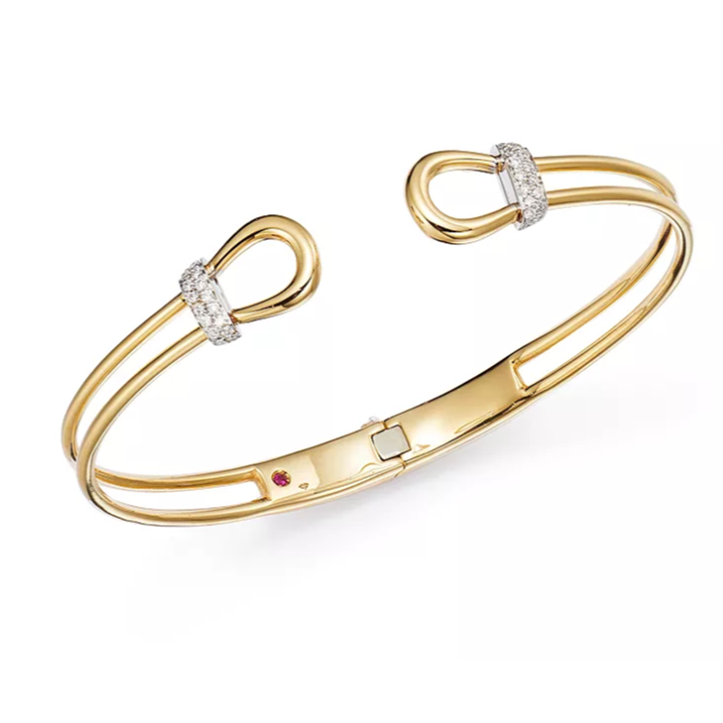 Custom jewelry supplier, Cheval CZ Bangle Bracelet in 18K Yellow Gold Vermeil wholesaler