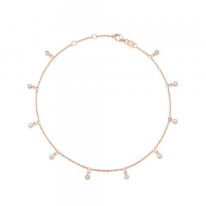 Custom jewelry wholesale CZ Bezel Droplet Ankle Bracelet in 14K White Gold or 14k Rose Gold Vermeil