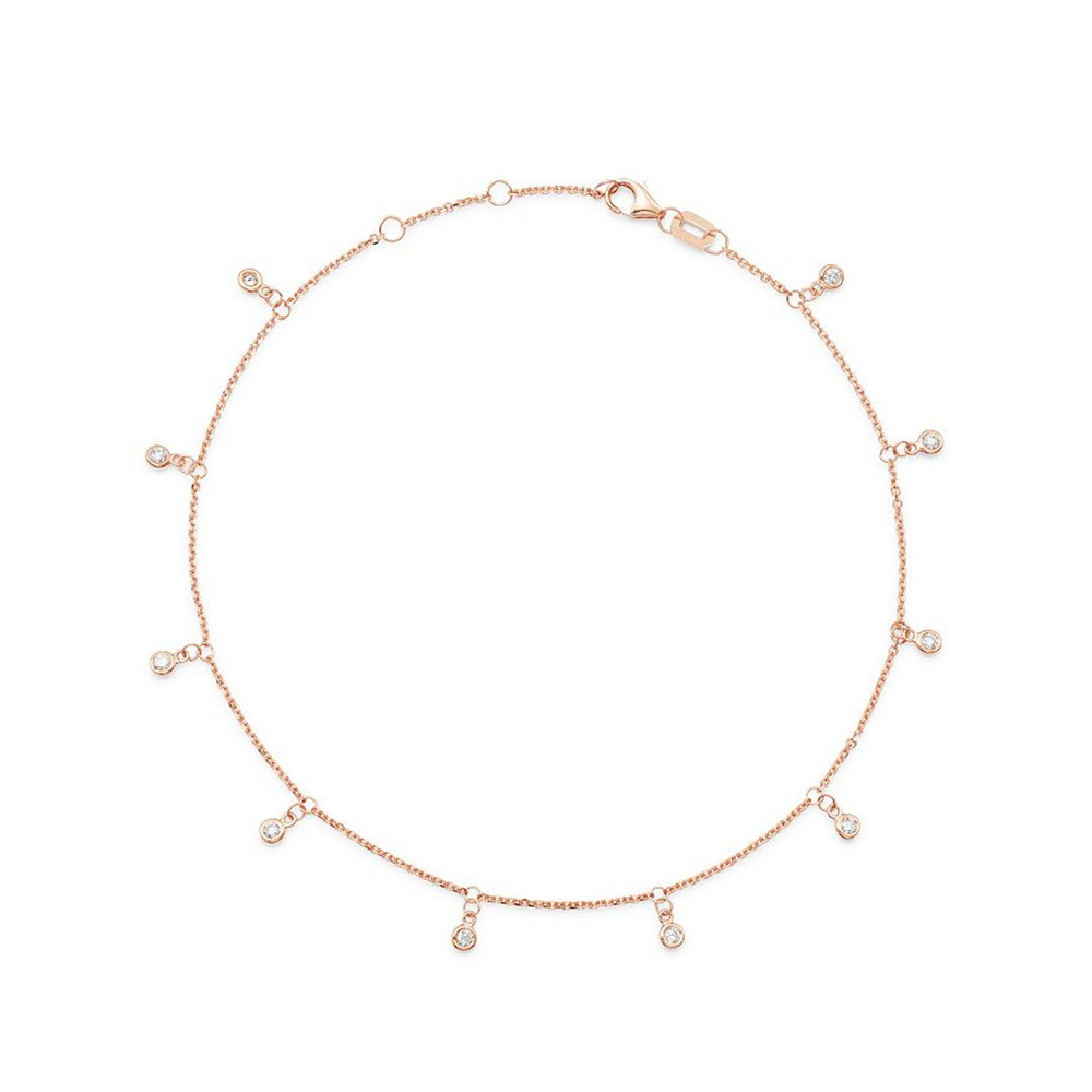 Bracelet de cheville gouttelette avec lunette CZ, vente en gros de bijoux personnalisés en or blanc 14 carats ou vermeil en or rose 14 carats