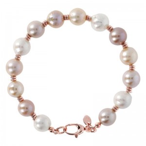 Custom jewelry wholesaler in 925 Silver & 18k Rose Gold Plated Pearl Bold Bracelet
