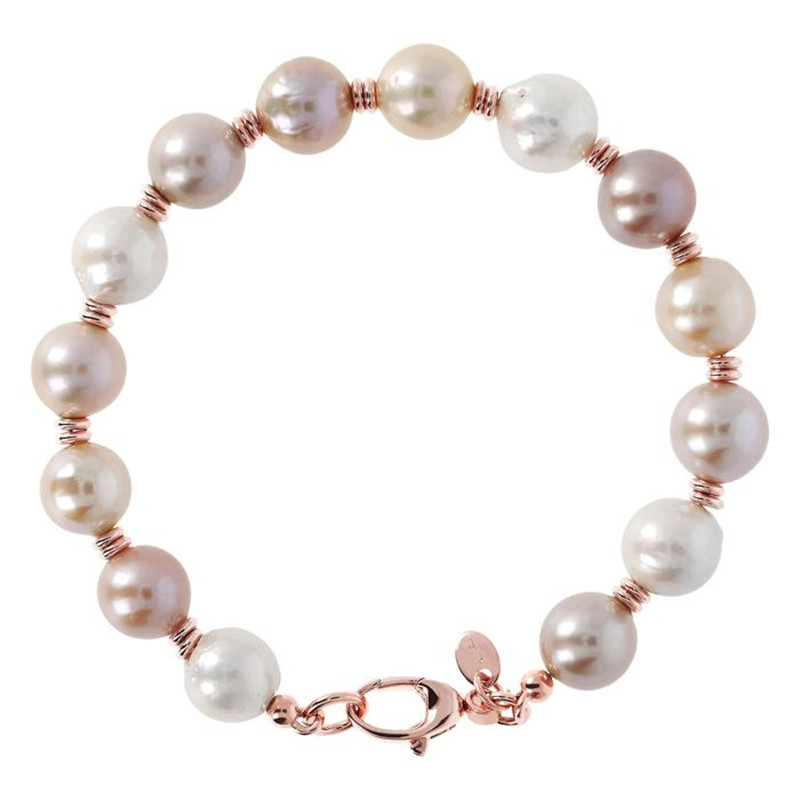 Custom jewelry wholesaler in 925 Silver & 18k Rose Gold Plated Pearl Bold Bracelet