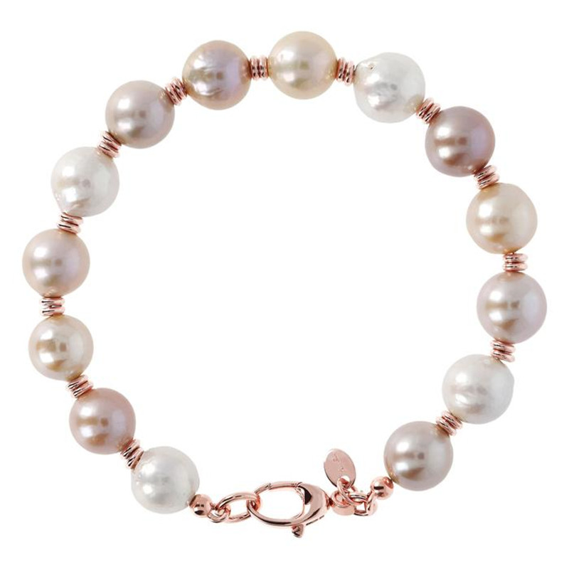 Mórdhíoltóir jewelry saincheaptha i 925 Silver & 18k Rose Gold plátáilte Pearl Bold Bracelet