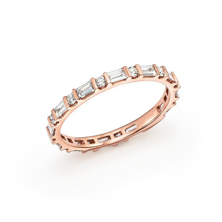 Monaróir Jewelry Silver 14K Rose Gold Vermeil 925 saincheaptha déanta le haghaidh mórdhíola zirconia ciúbach Babhta & Baguette Ring Ring