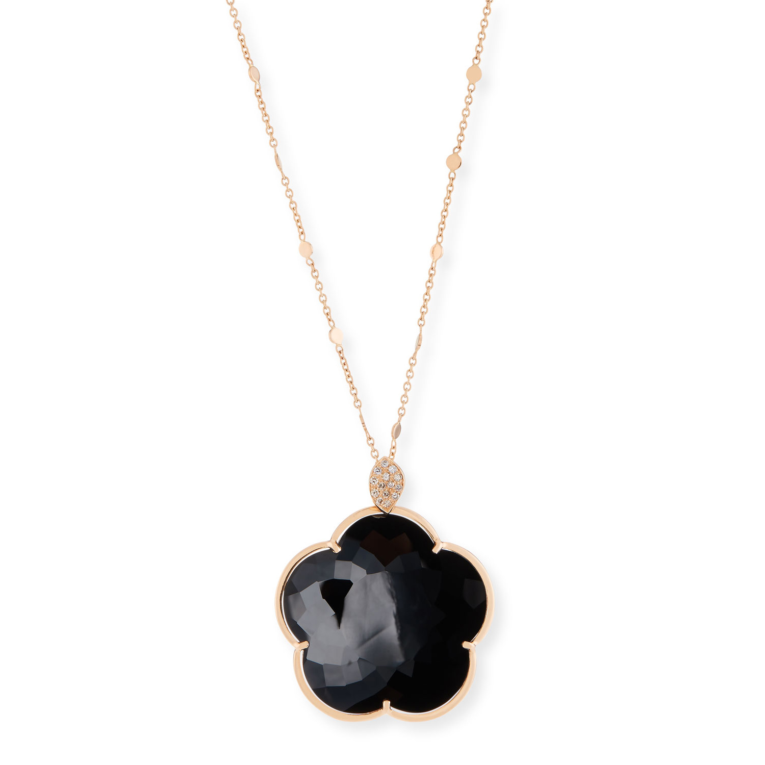 Velkoobchod Zakázková výroba 18k Black Onyx OEM/ODM Šperky Květinový přívěsek Náhrdelník Dámské šperky s diamanty