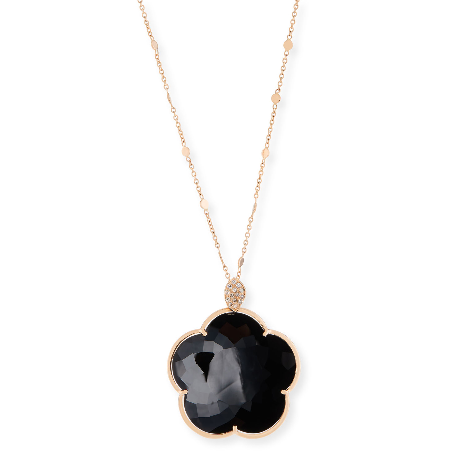 Groothandel pasgemaakte 18k Swart Onyx OEM / ODM Juweliersware Blomme Hanger Ketting Diamante dames fyn juweliersware ontwerper