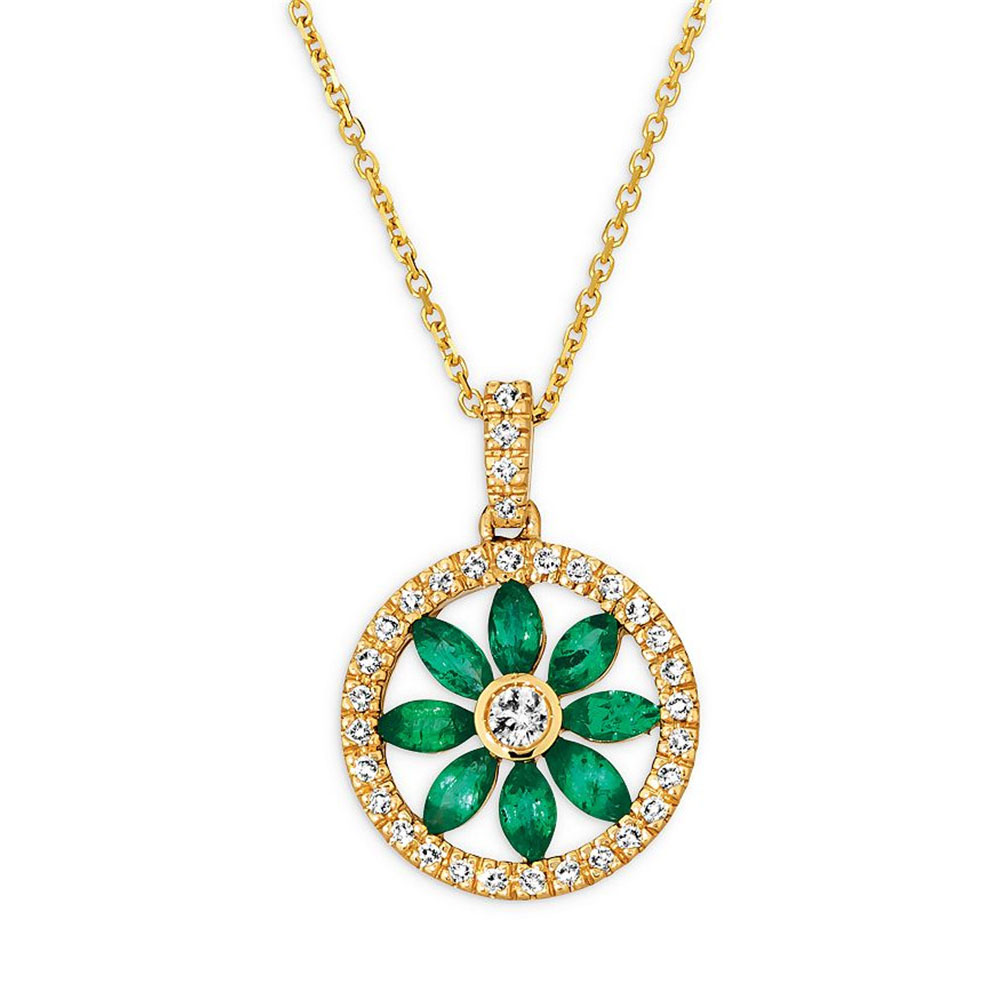 Custom made 925 Silver Cubic Zirconia  Floral Pendant Necklace in 14K Yellow Gold Vermeil