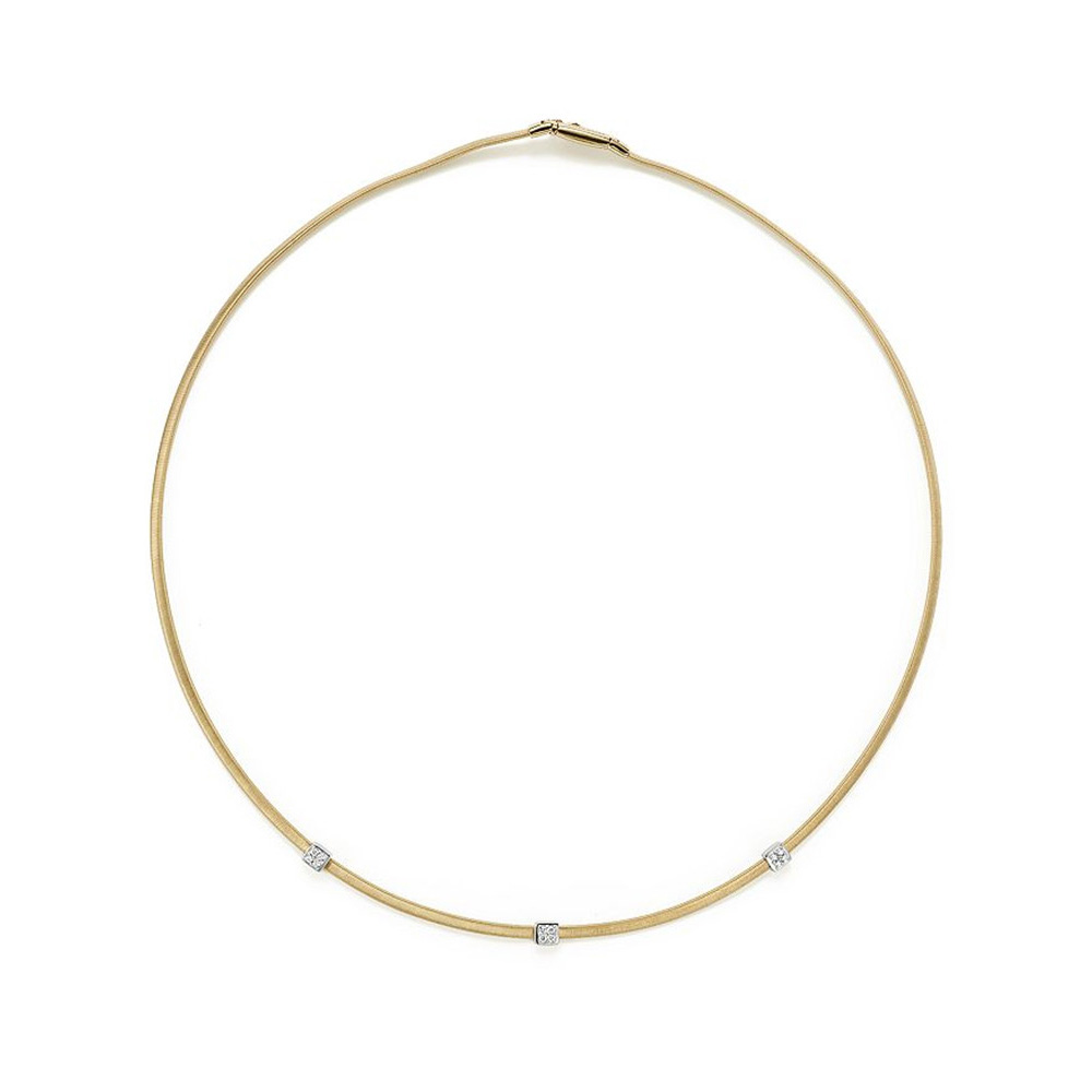 Custom made 925 silver plated 18K Yellow Gold Masai Three Station CZ Necklace
