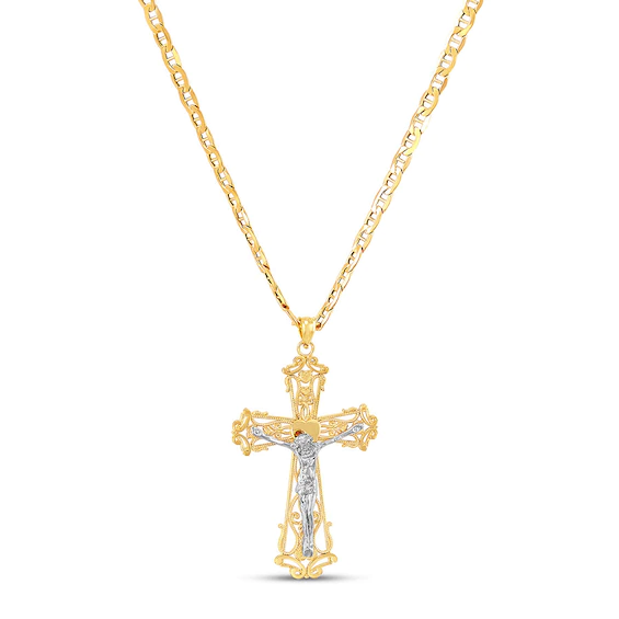 Collana a catena con crocifisso su misura all'ingrosso Grossista di gioielli in argento sterling OEM / ODM in oro bicolore 14K