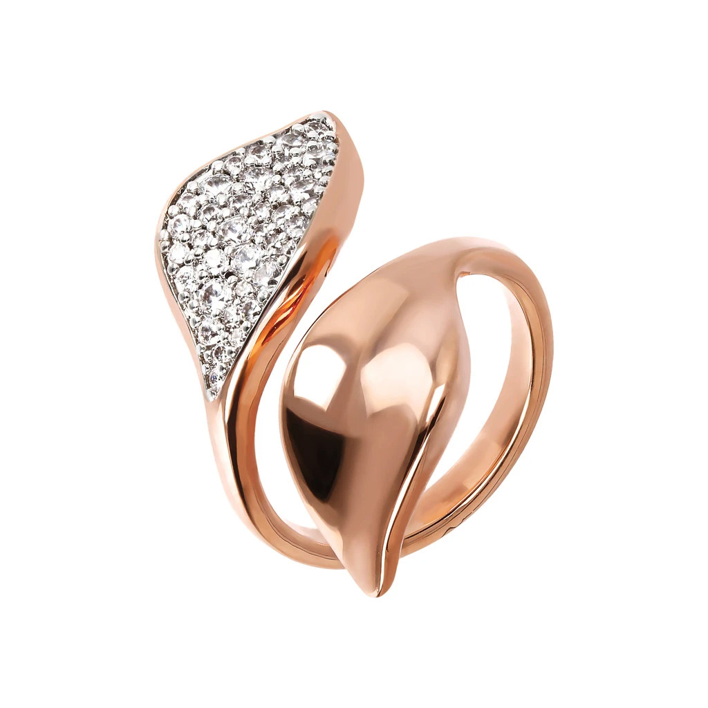 Groothandel persoonlike OEM / ODM-juweliersware gemaak Engelse ring in 18K Rosè Gold Plating Cubic Zirconia