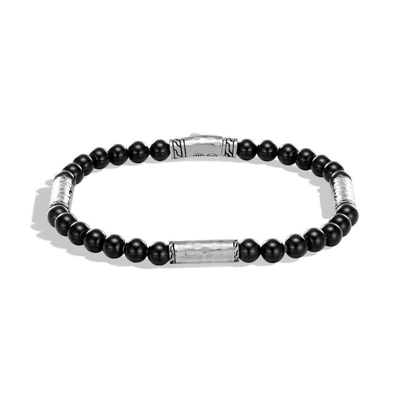 Groothandel OEM / ODM Juweliersware Pasgemaakte Mans Klassieke ketting Gehamer Station Armband Natuurlike Swart Onyx 925 Sterling Silwer juweliersware