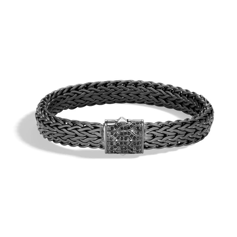 Maßgeschneidertes klassisches flaches Kettenarmband für Herren, natürlicher schwarzer Saphir, geschwärzt aus 925er Sterlingsilber, OEM-Schmuckfabrik