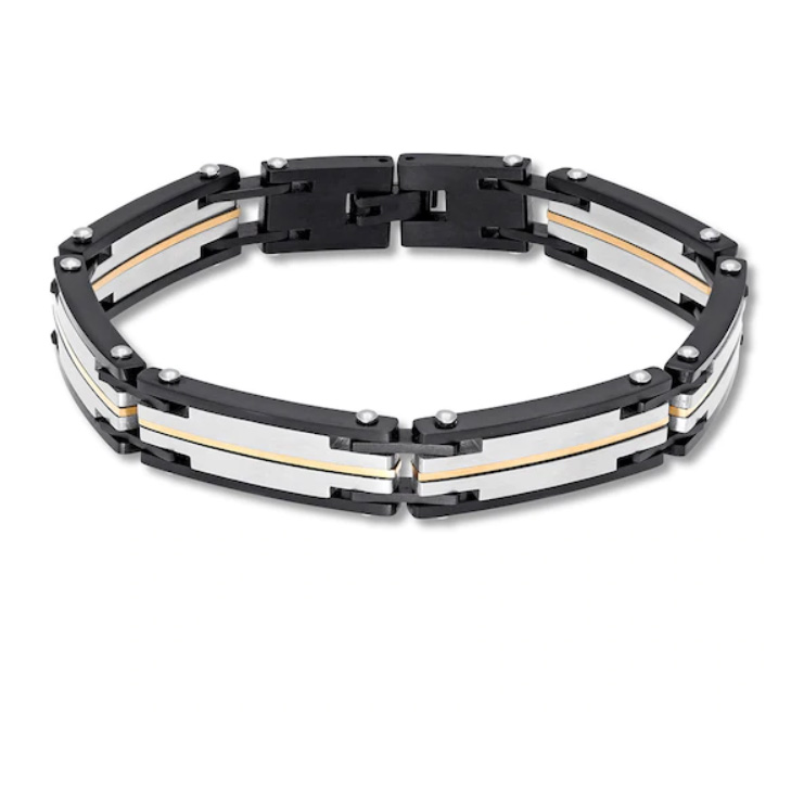 Custom made Men’s Link Bracelet Black & Gold-tone Stainless Steel OEM jewelry manufacturer