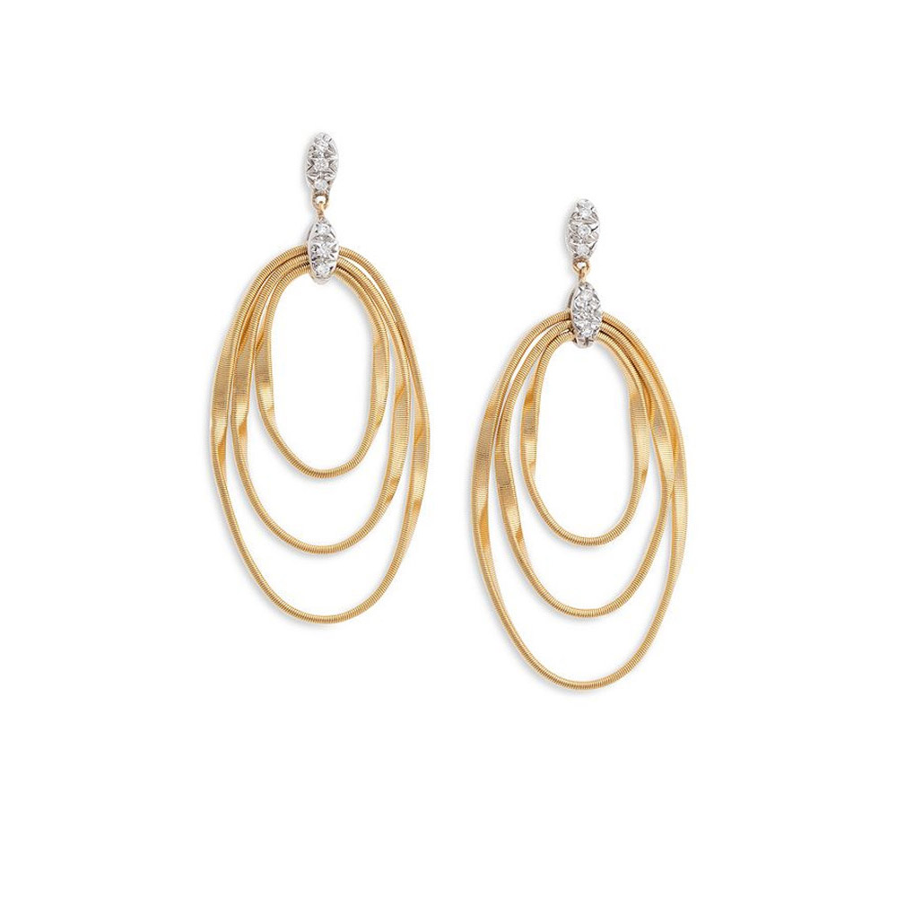 Boucles d'oreilles Onde Triple boucle sur mesure, bijoux en argent Vermeil or jaune 18 carats, vente en gros