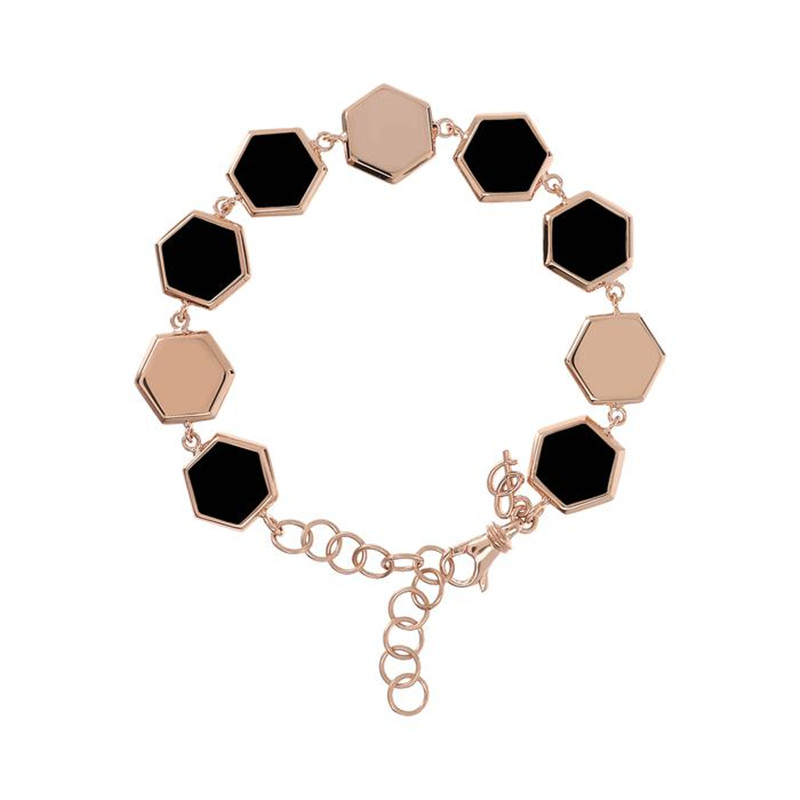 Pulseira e corrente multi-hexagonal em prata esterlina personalizada (AG-925) com revestimento