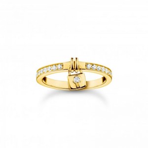 Anello con lucchetto pendente in oro giallo riempito con zirconi bianchi su misura per grossista di gioielli in argento 925