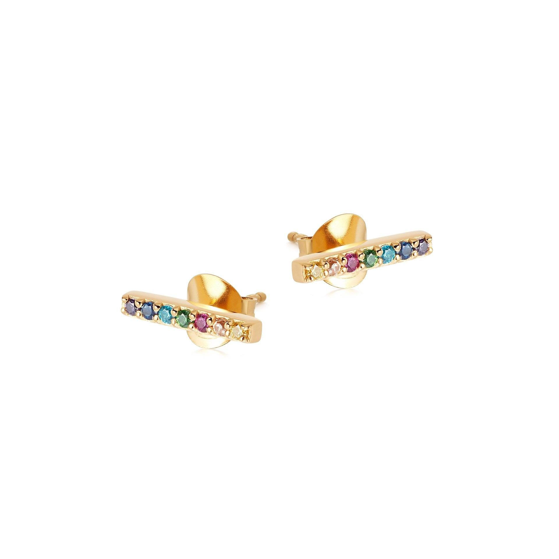 Wholesale Custom made arrings studs featuring rainbow pavé stones set OEM/ODM Jewelry in 18ct gold vermeil 925 silver supplier