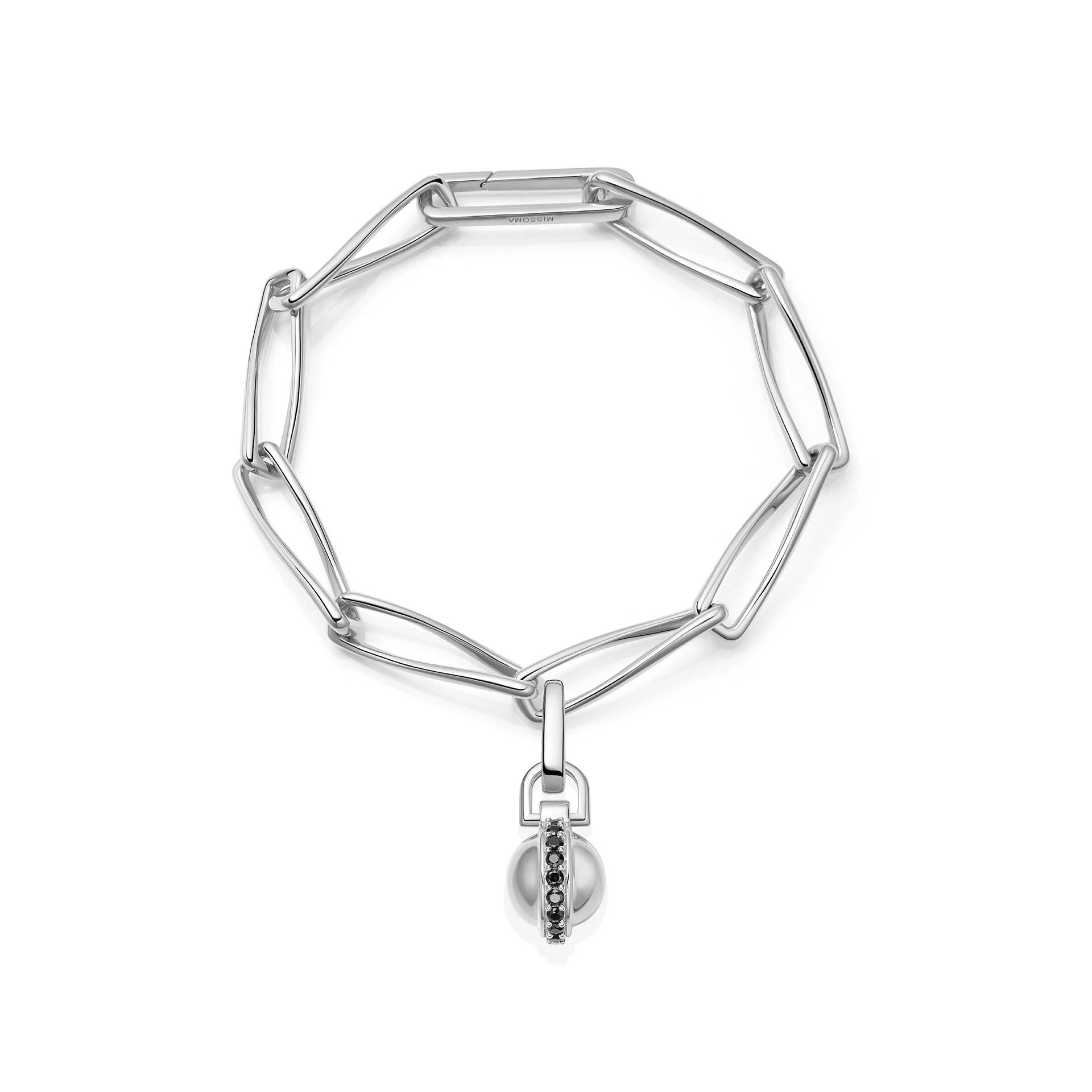 Pulsera de joyería OEM/ODM con cadena de grabado personalizada al por mayor en plata de ley chapada en latón con espinela negra