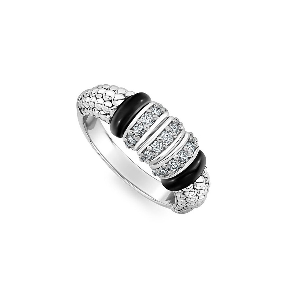 Bijoux sur mesure pour argent sterling caviar noir cz et bague de déclaration en céramique noire grossiste