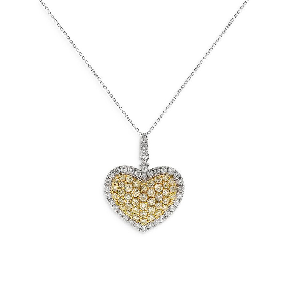 Custom made jewelry wholesaler order 3000 pieces of yellow & white cz heart pendant necklace in 14k white & yellow gold vermeil