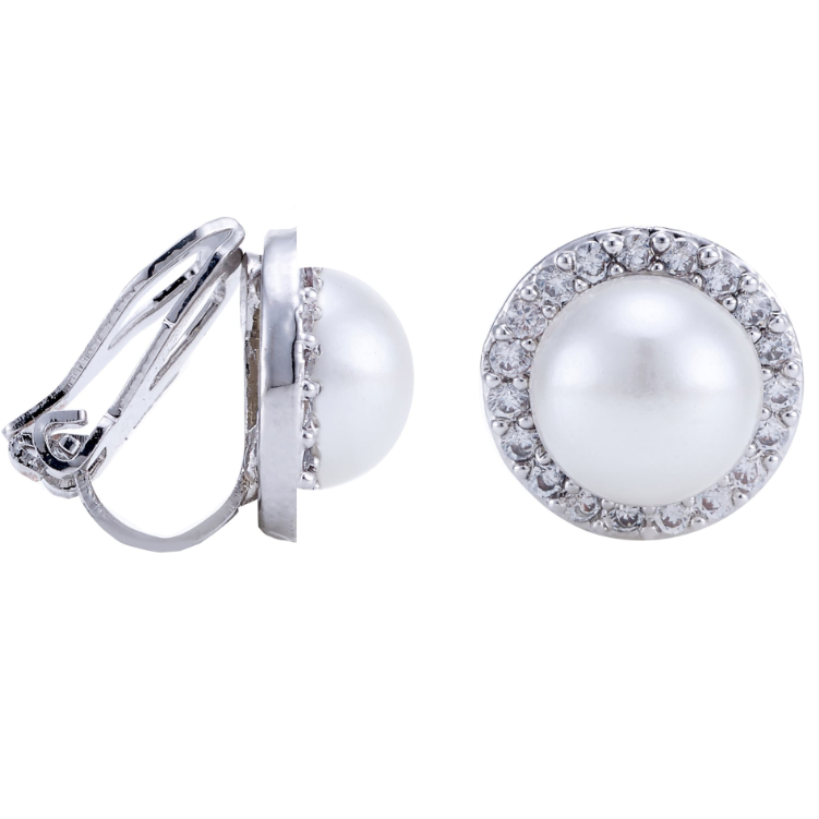 Custom made personalized jewelry manufacturers OEM ODM Silver Plated Pave Pearl Clip On Stud Earring