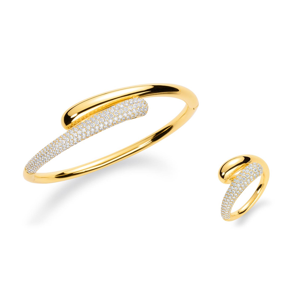 Zakázková výroba prstenu ze žlutého zlata Velkoobchodní výrobce šperků 925 Sterling Silver Cubic Zirconia