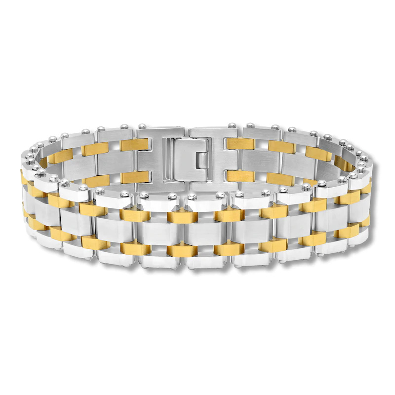 Bracelet pour hommes sur mesure en gros en acier inoxydable de bijoux OEM/ODM avec placage ionique jaune