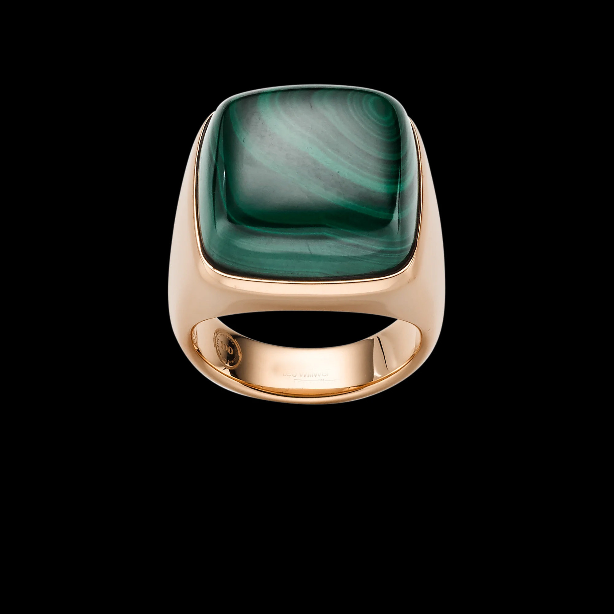 Atacado OEM / ODM joias personalizadas anéis de malaquita masculino fabricante de joias banhadas a ouro rosa