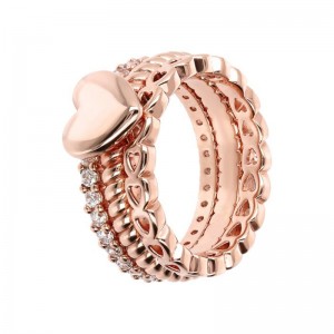 Grossista di anelli speciali placcati in rosa dorata con produzione personalizzata con cuori e zirconi cubici